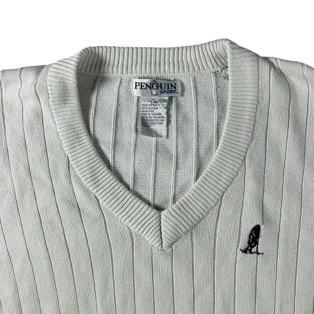 Vintage Penguin Sport Sweater Vest Men's Large V-Neck White Golf Preppy Y2K
